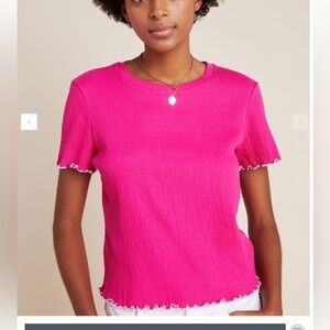 Anthropologie Eri Ali Pink Cathleen Textured Tee, L , NWT